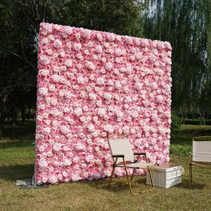 DKB Factory Low Prices Wholesale New Premium Silk Pink Rose 5d Roll Up Flower Wall 8ft X 8ft