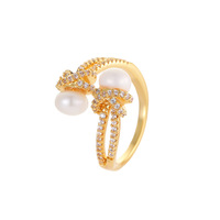 Bague de luxe Advanced Sense avec perle d'eau douce naturelle Micro-Incrusté de zirconium Corde de chanvre à la mode Ouvert Super Flash All-Match