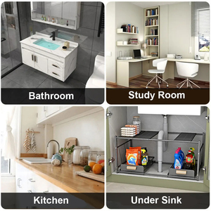 Organizador <span class=keywords><strong>Bajo</strong></span> Fregadero Metálico de 2 Niveles, Estante de Almacenamiento Multifuncional con 2 Cestas Extraíbles para Baño, Especias y Alimentos - Product Image 6
