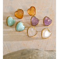 Boucles d'oreilles JINYOU 9015 vintage, mignonnes, en pierre naturelle en forme de cœur, hypoallergéniques, plaquées or 18 carats, en acier inoxydable.