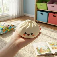 Peluche Mignonne en Forme de Boulette Vapeur, à Remontée Lente, Motif Visage Kawaii, Impression Crème, Anti-Stress, Cadeau de Bureau