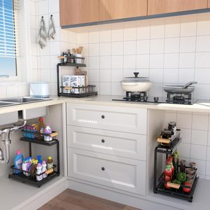 Organisateur de tiroir coulissant en métal à 2 niveaux pour cuisine, salle de bain ou armoire de garde-manger, étagère de <span class=keywords><strong>rangement</strong></span> extractible sous l'évier - Product Image 3