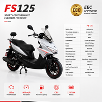 Scooter moto FS 125 125cc, essence, cyclomoteur, réservoir de 8L, 12V 7AH, refroidissement par air forcé, homologué Euro 5 EEC, sportif