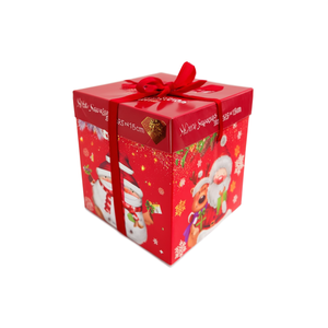 Scatola Quadrata Natalizia 15x15x15cm Rossa con Babbo Natale e Pupazzo di Neve, Confezione Regalo, Decorazione Festiva - Product Image 2