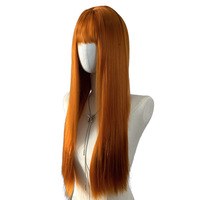 Perruques longues et lisses orange pour femmes, style Meilasi Wholesale Factory Stock Girl Group, avec franges légères, naturelles, volumineuses et souples.
