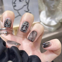 Uñas Postizas Reutilizables de Cobertura Completa con Diseño de Flores Francesas y Puntos Rosas, 24 Piezas
