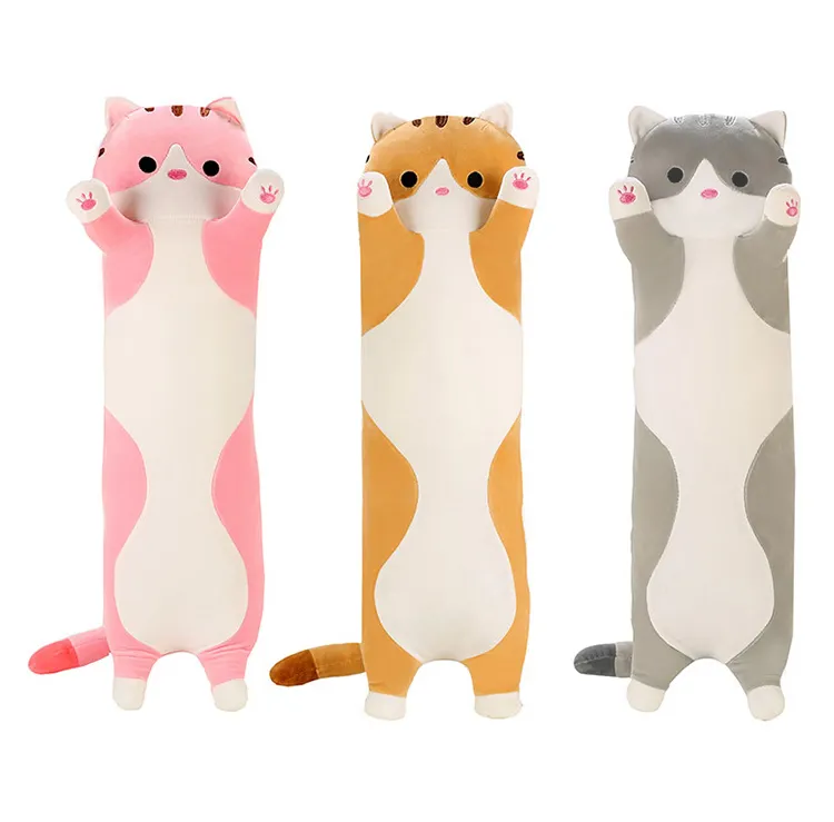 Custom toy big hug cute soft long cat pillow plush toys stuffed pause plush animal cartoon cat long pillow