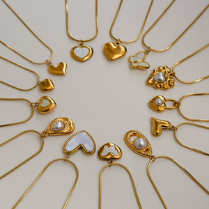 Ожерелье-подвеска из нержавеющей стали с позолотой, геометрическим дизайном и жемчугом, универсальное, модное, для женщин - Product Image 2