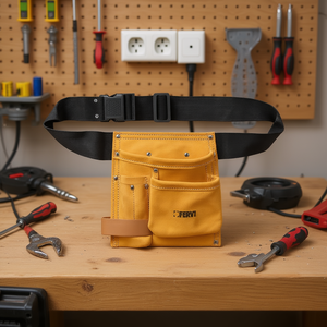 Sac à outils Fervi, ceinture en cuir à 4 poches pour électriciens et plombiers - Product Image 3