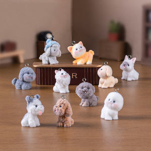 Charmes d'animaux en résine floqué<span class=keywords><strong>e</strong></span> miniatures mignons pour la fabrication de porte-clés, porte-clés en peluche, chien, lapin, pendentifs, figurines, miniatures, accessoires - Product Image 5