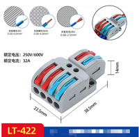 LT-422 connecteur de fil de bornier de conducteur en cuivre compact séparateur de câble enfichable rapide 2 en 4 pour alimentation de fil 0.08 4mm