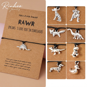 RINHOO Pulsera de la Amistad con Dijes de Perros Dachshund de Dibujos Animados en Color Plata, con Tarjeta de Deseos y Cuerda, el Mejor Regalo de Joyería - Product Image 1