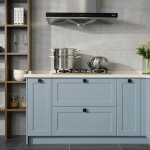 Ensemble d'armoires de cuisine Shaker gris bleu de luxe moderne, armoires de cuisine en MDF laqué sur mesure pour appartement, villa, maison - Product Image 3