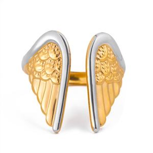 Bagues de mariage fines et tendance en acier inoxydable plaqué or 14k 18k PVD pour femmes, bague Ailes de la Liberté pour hommes et femmes - Product Image 5