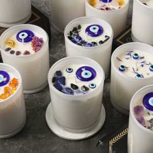 Velas <span class=keywords><strong>de</strong></span> Cera <span class=keywords><strong>de</strong></span> Soja con Cristales <span class=keywords><strong>de</strong></span> Ojo Turco, Piedras Curativas Naturales y Flores Secas para Protección Espiritual, Meditación y Decoración del Hogar - Product Image 2