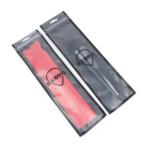 Benutzer definiertes Logo mattschwarz wieder verwendbarer wieder versch ließbarer Beutel Zip-Lock-Beutel Kosmetik verpackungs tasche mit klarem Fenster für Make-up-Pinsel