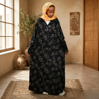 Robe longue à col imprimé floral, prête à être expédiée en 2026, Abaya à manches longues, grande taille pour Ramadan et Eid