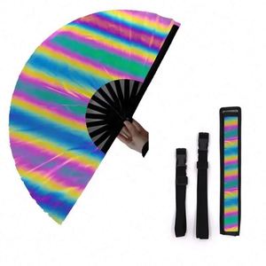 Holographic Large Hand 33Cm Spider Reflective High Premium <b>Bamboo</b> Clack Rave Fan for Party Use - Product Image 1