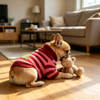 Pull tricoté en acrylique pour animaux de compagnie, motif sapin de Noël, col roulé rayé, chaud pour l'hiver, vêtements pour animaux de compagnie, vente en gros
