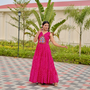 Pink Embroidered Floor-Length Ethnic <b>Dress</b> For Women Traditional Indian Pakistani Wear Loose Fit All Seasons Cotton Ankle Length - Product Image 1