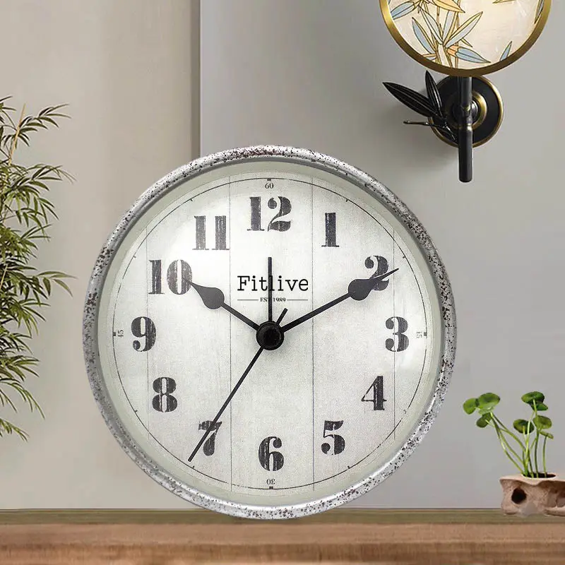 Despertador de mesa com agulha de quartzo circular de 4 polegadas para decoração de mesa, relógio de bancada com design moderno