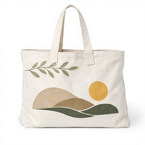 Custom Printed 100% Cotton <b>Canvas</b> <b>Tote</b> Bag with Silk Screen Logo Zipper Closure Shoulder Handle-Low MOQ for Women - Product Image 1