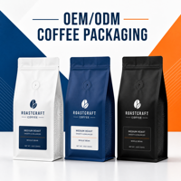 Sac à café noir mat imprimé avec logo personnalisé, valve de dégazage unidirectionnelle, fond plat, pour l'emballage de café en grains entiers