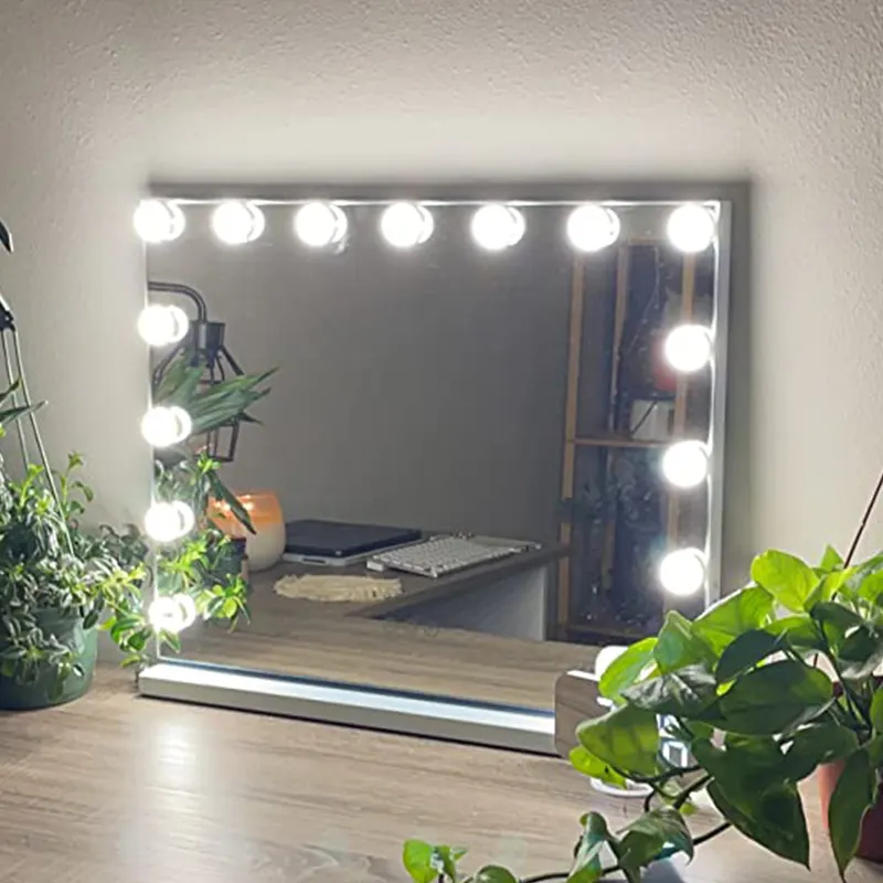 Desktop Large Vanity Mirror Light Home Wedding Hollywood Makeup Mirror With Three colors Led Night Bulb Light