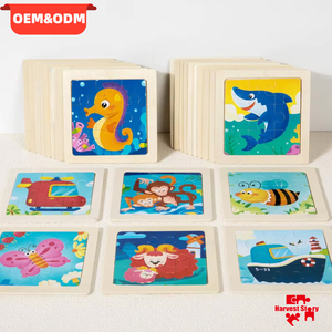 Jeux de société de puzzle en bois personnalisés de 9 pièces, puzzles éducatifs d'intelligence de reconnaissance <span class=keywords><strong>des</strong></span> animaux pour les enfants, garçons et filles - Product Image 1