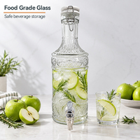 Distributeur de boissons en verre vintage 2L avec robinet, bouchon décoratif à clip pour bouteille, idéal pour l'hôtellerie et les marques privées