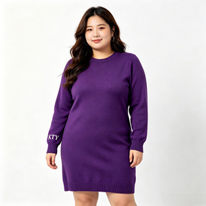 Abito in <span class=keywords><strong>Maglia</strong></span> Casual da Donna Taglie Forti, <span class=keywords><strong>Vestito</strong></span> Midi in <span class=keywords><strong>Maglia</strong></span> per Donne Curvy, Completo Due Pezzi con Ricami - Product Image 5