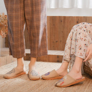 Ropa de Casa de Lino para Hombre y Mujer, con Flores Bordadas, Suela Gruesa, Absorbente de Sudor, Talla Adulto, Verano, a la Moda - Product Image 5