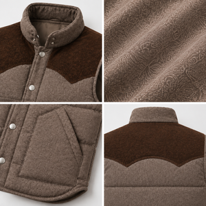 Gilet Western Homme Rembourré à Contre-joint Contrastant et Fermeture à Boutons-Pression, Gilet de Ranch Chaud Décontracté, Vêtement d'Extérieur Style Cowboy, Logo Personnalisé, Vêtement de Travail - Product Image 3