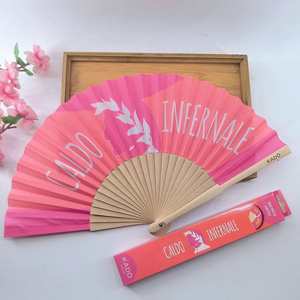Customized Logo Color Folk Art Folding Fan Wood Wedding Favor <b>Gifts</b> with Advertising Style Promotional Box - Product Image 5