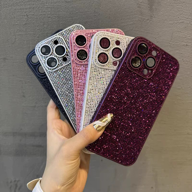Fashion Shiny Bling Bling Phone Cover Diamond Glitter Cute Phone Case Custom Designer for iPhone 17 16 15 14 ProMax Leather Case
