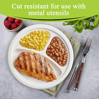 Assiettes rondes jetables en pulpe de bagasse de canne à sucre, compostables et biodégradables, blanches naturelles, de 6, 7, 8, 9 et 10 pouces
