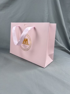 Sacs shopping en papier recyclables de luxe rose clair avec poignée, pour emballage de maquillage, cosmétiques et cadeaux, vente en gros, marque privée - Product Image 4