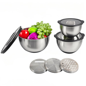 Nhà Bếp Thực Phẩm Lưu Trữ Quy Mô Làm Tổ Bát Thép Không Gỉ Silicone Salad Trộn Bát Đặt Với Kín Rõ Ràng Nắp Và Graters - Product Image 2