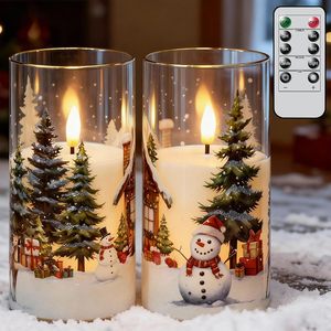 Décoration d'intérieur, bougies de Noël en verre à la paraffine, ensemble cadeau, bougie LED sans flamme de Noël - Product Image 1