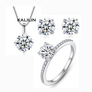 Parure de bijoux en moissanite en argent 925, coupe brillant ronde, sertie griffe, bague, collier et boucles d'oreilles, classique pour femme, pour fiançailles - Product Image 6