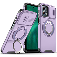 Coque robuste avec protection coulissante pour objectif d'appareil photo, béquille rotative et anneau magnétique pour Motorola G 5G 2023 – Étui rigide PC+TPU