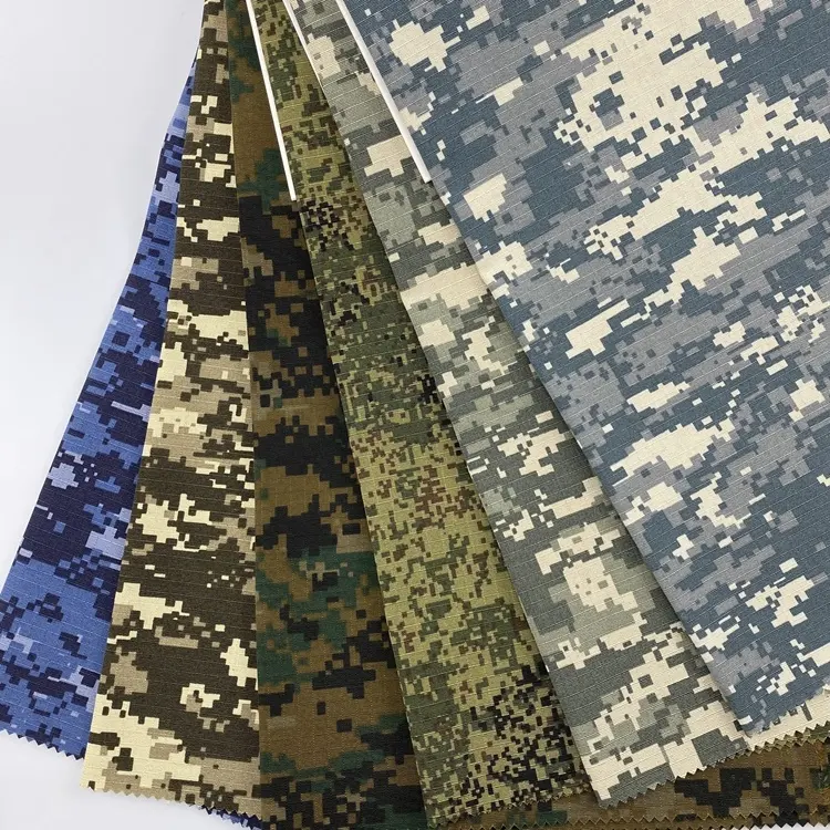 High quality top colorful blue green marine cotton polyester camo camouflage print greta ripstop fabric for workwear