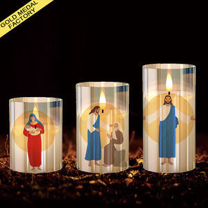 Bougies en gros lumière <span class=keywords><strong>LED</strong></span> personnalisé imprimé croix baptême rituel église <span class=keywords><strong>funéraire</strong></span> tombe mémorial prière spirituelle <span class=keywords><strong>bougie</strong></span> religieuse - Product Image 1