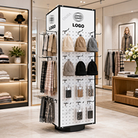 Présentoir rotatif à 4 faces en métal pour magasin, avec conception 3D gratuite, pour bonnets, écharpes et accessoires