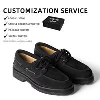 Baskets décontractées noires personnalisables pour hommes en cuir véritable suédé de vache, style vintage délavé, semelle épaisse, faites à la main, pour le sport et le skateboard