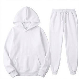 Unisex White Cotton Tracksuit Hoodie Sweatpants Set Casual Solid Color Full Sleeve Drawstring <b>Jogger</b> Pants Loose Fit Autumn Wear - Product Image 1