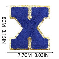 Patch Bordir Chenille Setrika untuk Kain Non-Woven 8cm Biru Safir Bordir Handuk Huruf Inggris Bordir Komputer