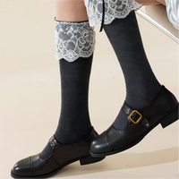 Chaussettes hautes souples pour femmes, avec bordure en dentelle superposée et ruban en satin, douces, extensibles, confortables, pour un usage quotidien décontracté, chaussettes tendance