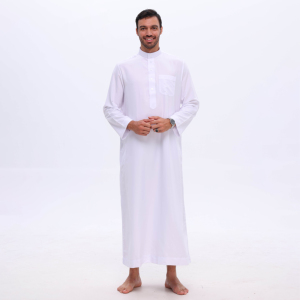 Thobe Musulmano di Alta Qualità in Poliestere Bianco, Design Kurta Pajama, Abbigliamento Islamico Arabo <span class=keywords><strong>da</strong></span> <span class=keywords><strong>Uomo</strong></span>, Marca OEM dal Guangdong - Product Image 4