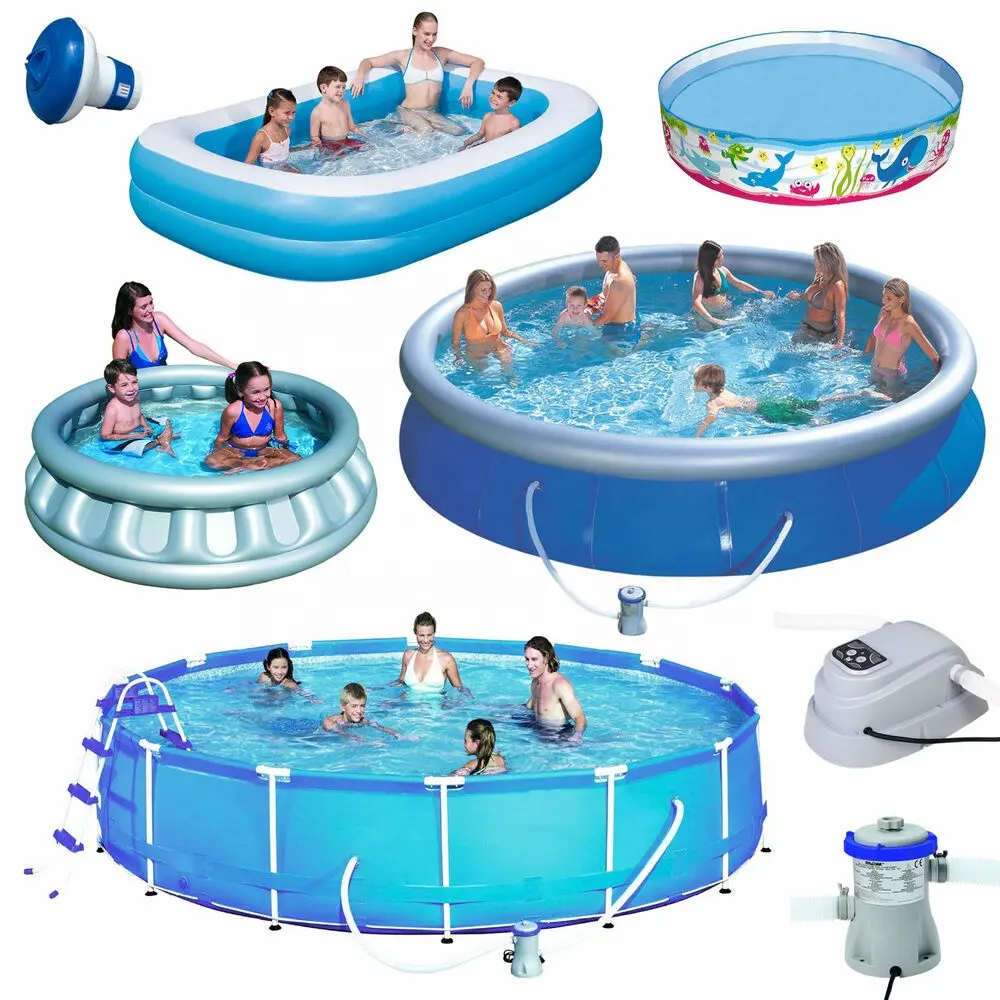 Grandes piscines gonflables en plastique bleu doux OEM